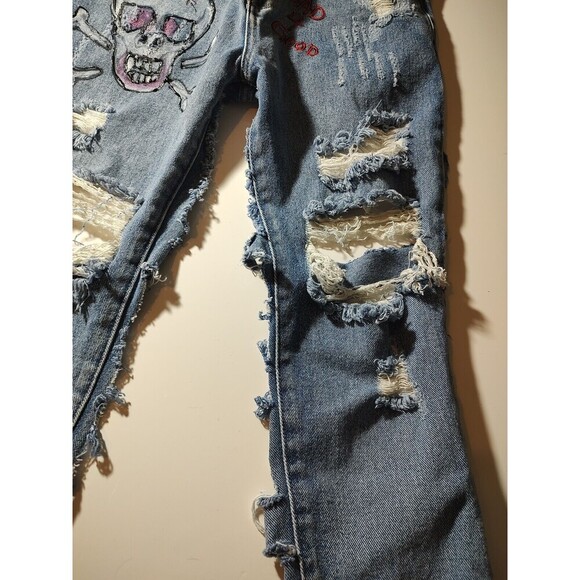 Denim Chaps Style Kendall Custom Cut Biker Jeans Distressed Custom VTG Hippie 27 - Picture 4 of 12